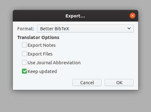 Example of exporting from Zotero
